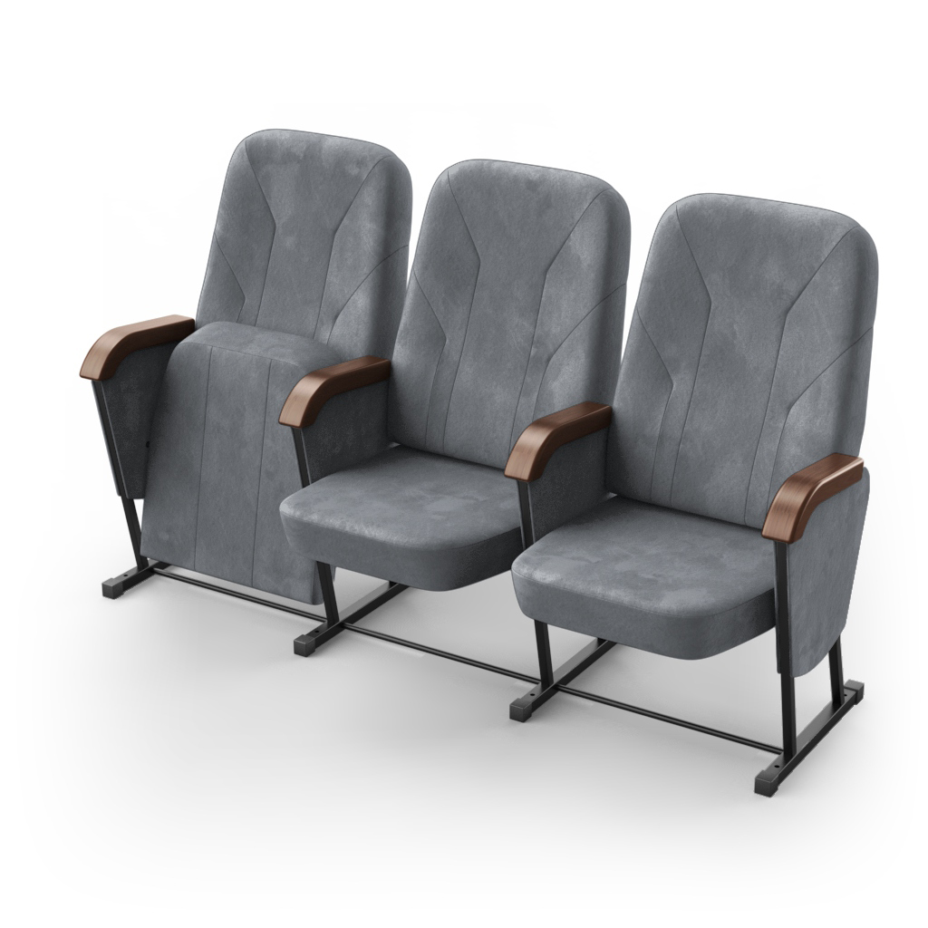 Крісло секційне ПРЕМ'ЄРА ДУЕТ-УНІВЕРСАЛ з фігурним дерев’яним підлокітником та фальшпанелями, 3шт